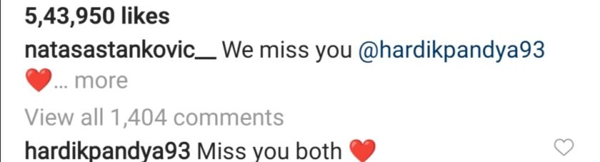 Hardik commented on natasa's post