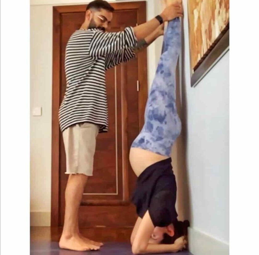 Anushka Sharma doing yoga during her Pregnancy